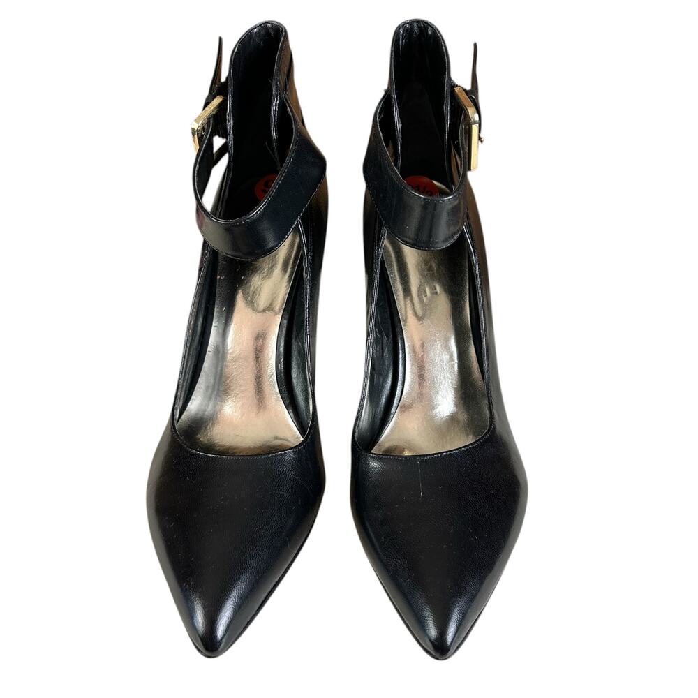 Nine West Pegglu Pumps Size 9.5M Black Leather Ankle Strap Stiletto Office Heels - Picture 3 of 12